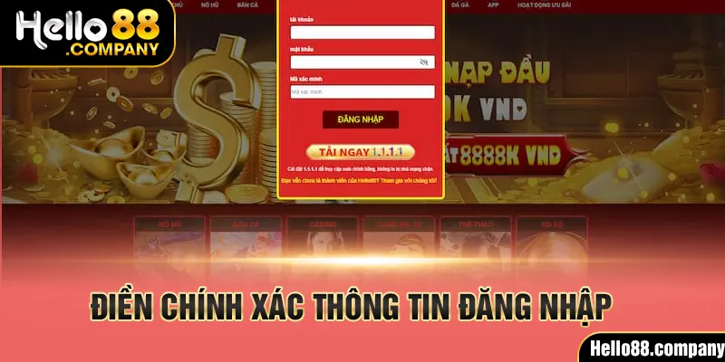 Người chơi điền thông tin đăng nhập